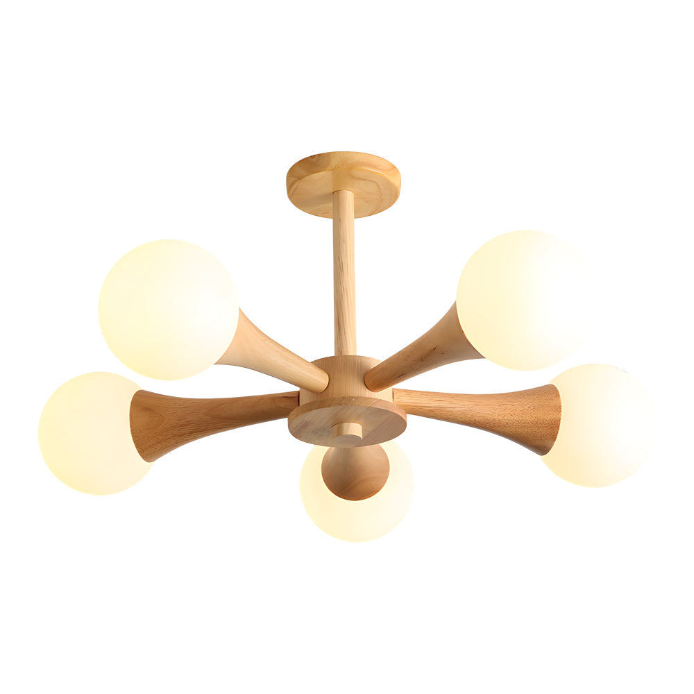 LumiNordic | Lámpara Colgante Escandinava de Madera con Pantallas de Vidrio
