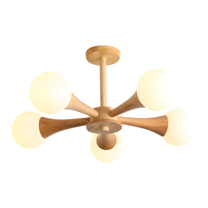 LumiNordic | Lámpara Colgante Escandinava de Madera con Pantallas de Vidrio