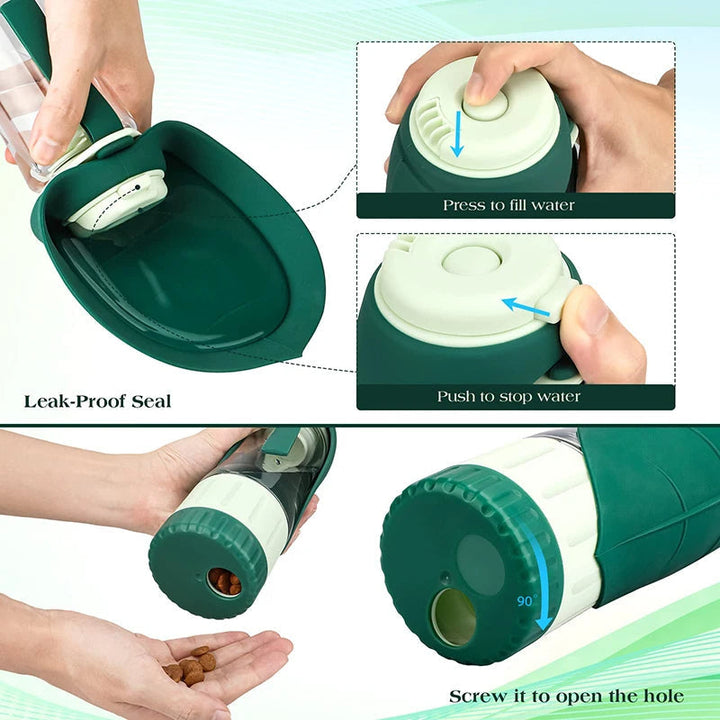 Agua portátil &amp; Botella de comida para perros con diseño 2 en 1