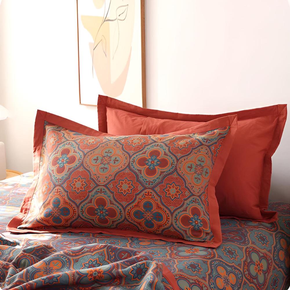 Edredón reversible de algodón con bordado de flores