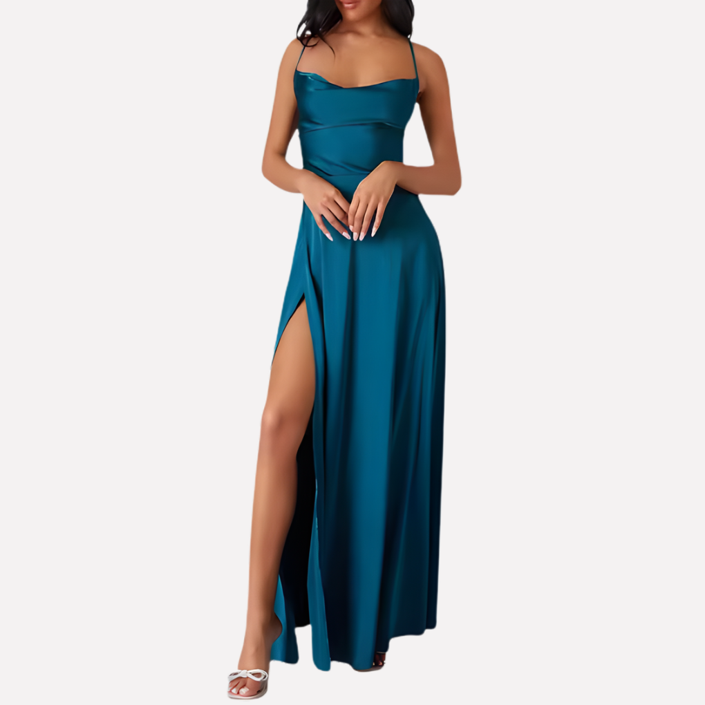 Vestido Maxi Sin Espalda para Mujeres con Alto Rasgado Lateral