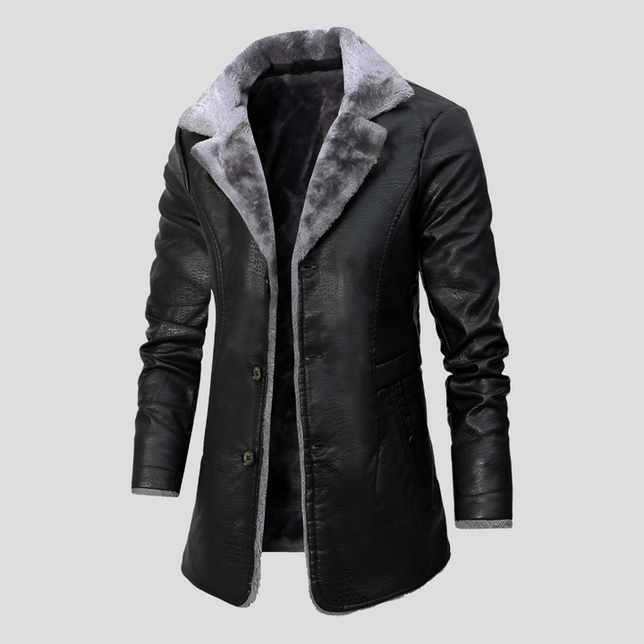 Abrigo de Cuero Forrado de Piel de Oveja para Hombre