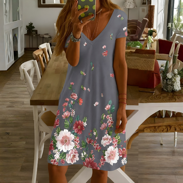 Vestido Corto de Manga Corta con Cuello en V para Mujeres