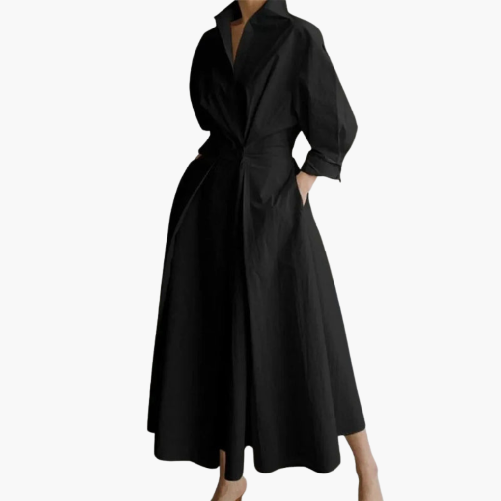 Vestido Camisa Largo para Mujeres con Detalle en la Cintura y Botones