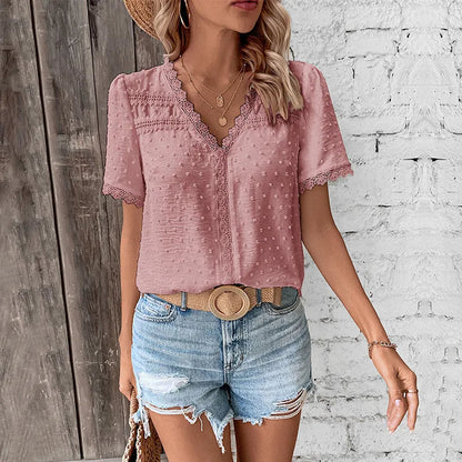 Blusa de encaje de manga corta