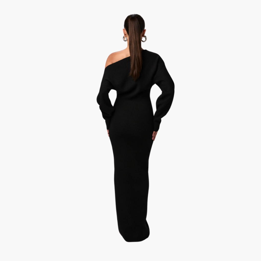 Vestido de Tricot sin Hombros para Mujeres – Vestido de Noche Elegante