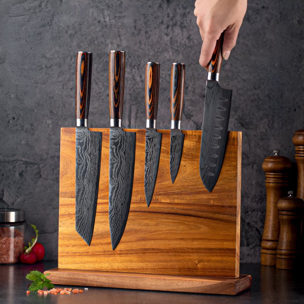 Bloque de Cuchillos de Madera Magnético para Almacenamiento Eficiente en la Cocina
