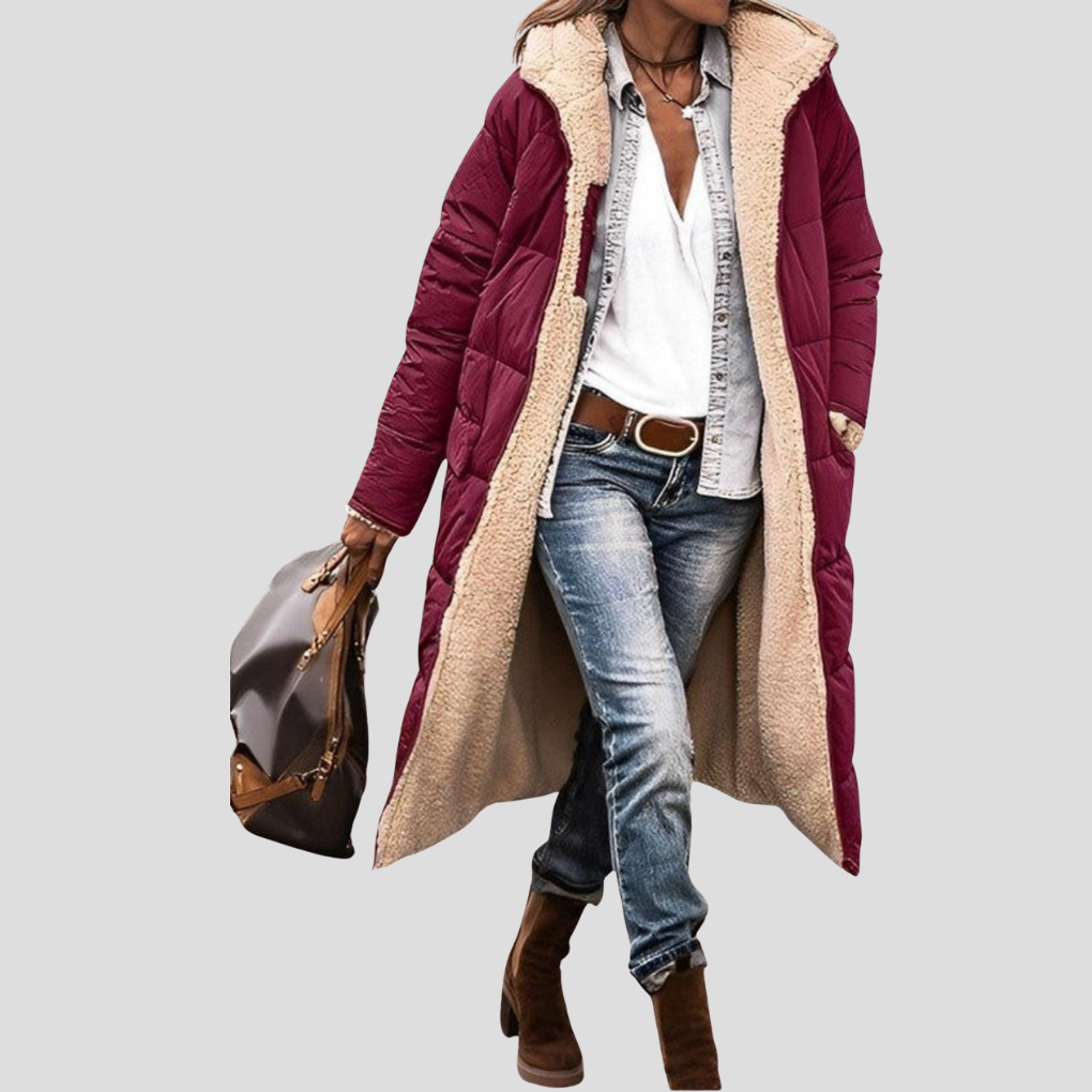 Abrigo Largo Reversible de Invierno para Mujeres – Con Capucha y Forro de Teddy