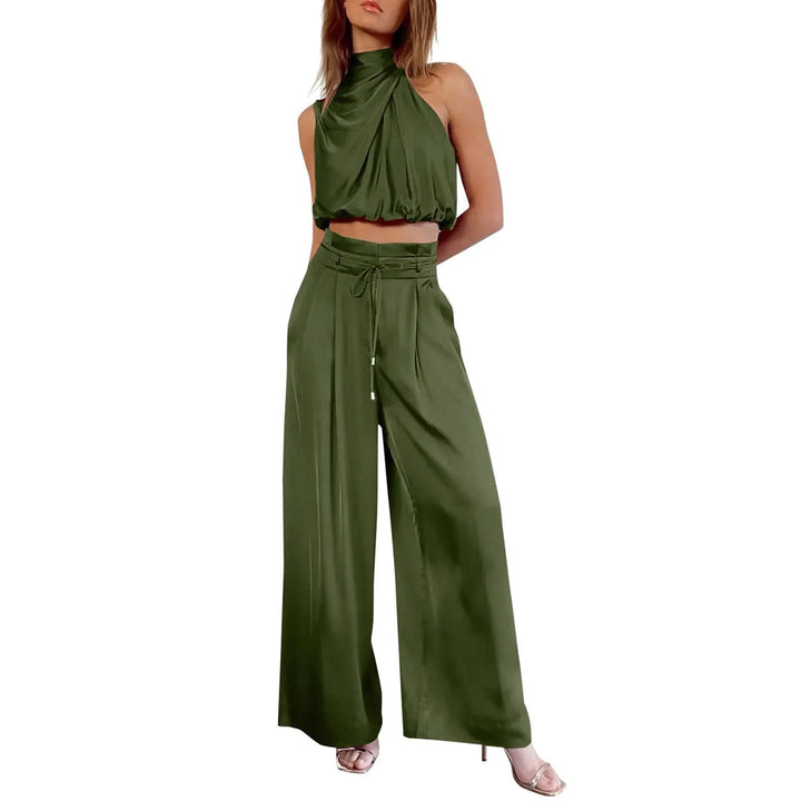 Conjunto de verano de dos piezas con top corto y pantalones de pierna ancha