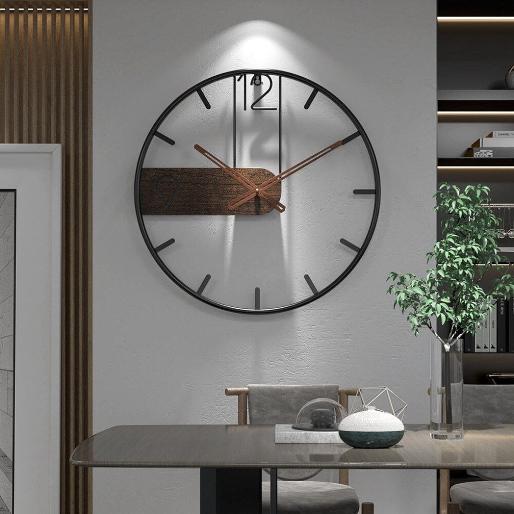 Reloj de Pared Moderno en Acero y Nuez