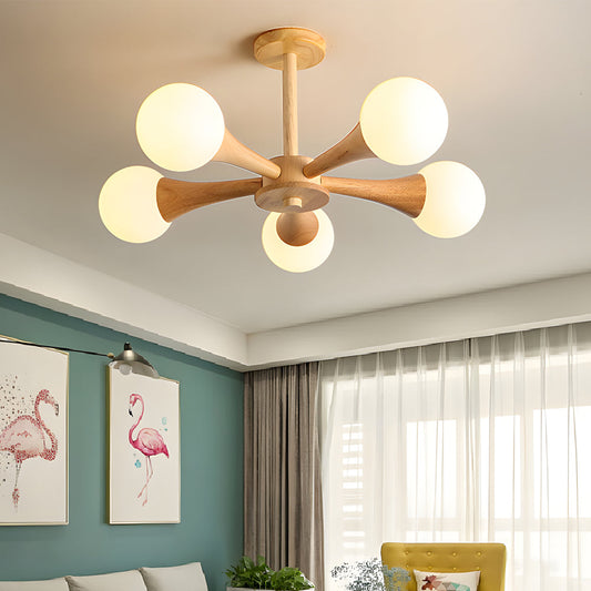 LumiNordic | Lámpara Colgante Escandinava de Madera con Pantallas de Vidrio