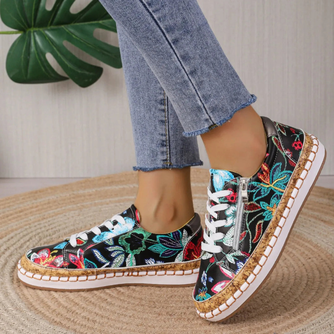 Elegantes zapatos de cordones con estampado floral para mujer