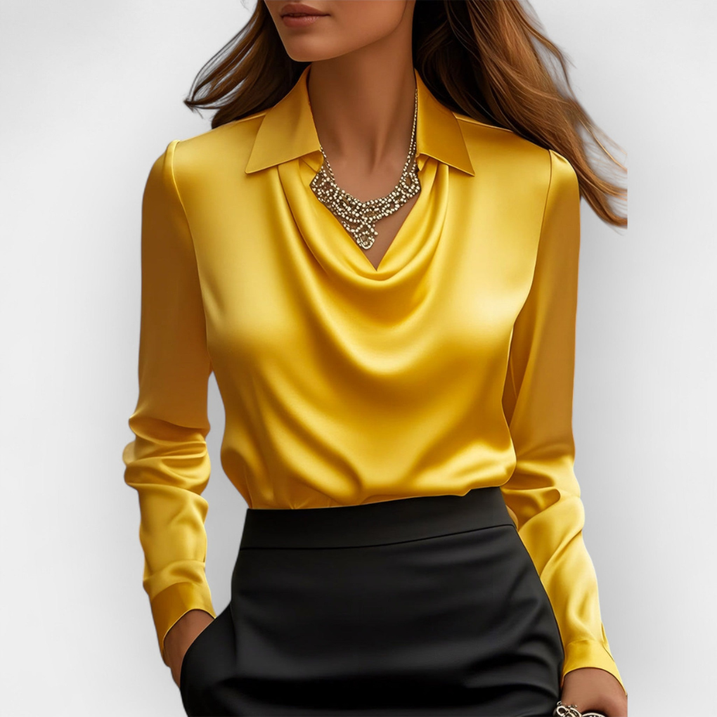 Blusa de Satén Elegante con Cuello Cascada