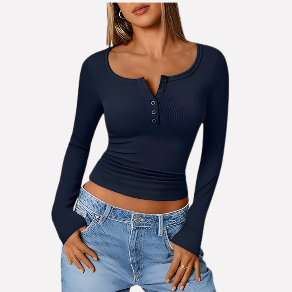 Blusa Henley de Manga Larga para Mujeres