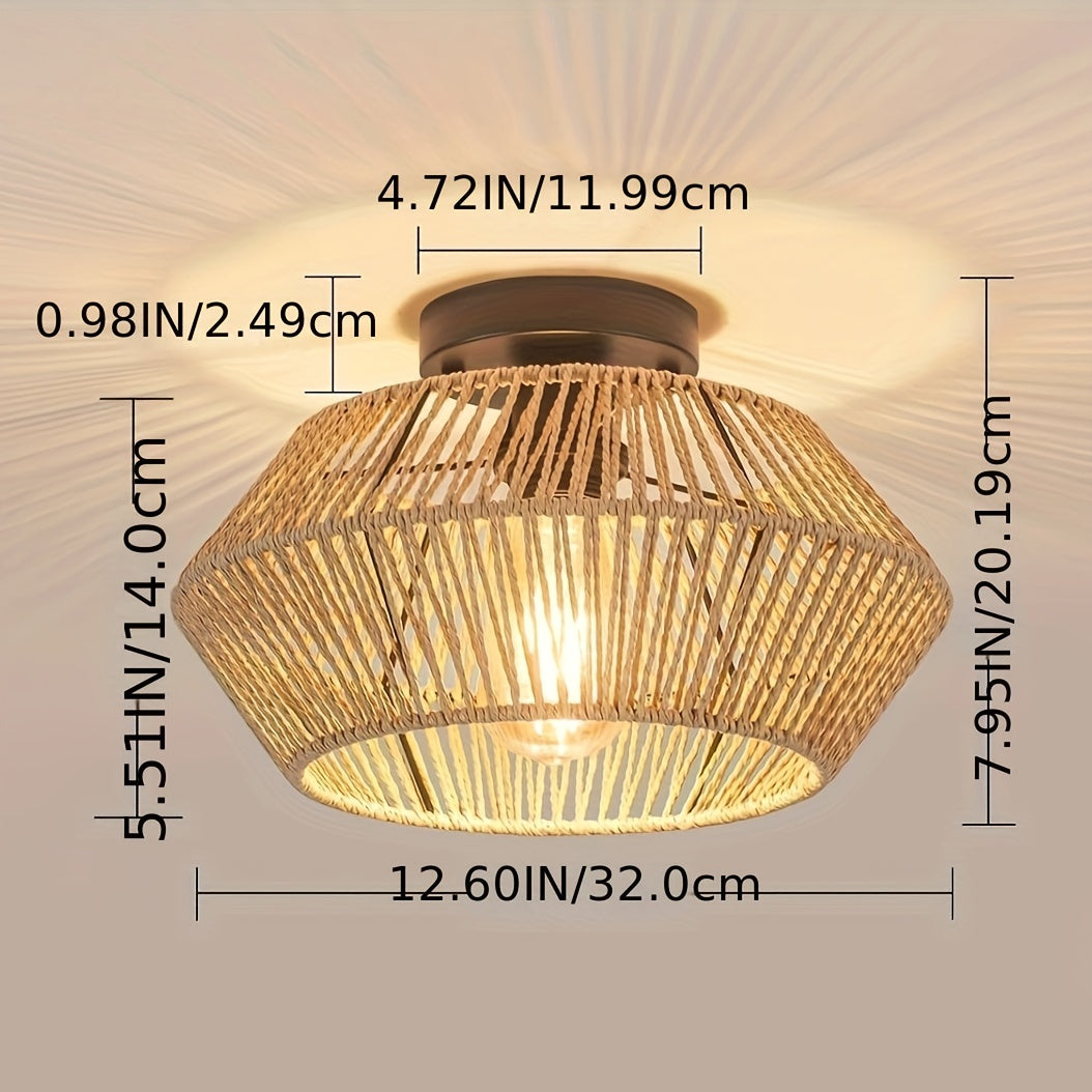 Yavari - Lámpara de Techo Bohemia con Pantalla de Cesta Tejida a Mano