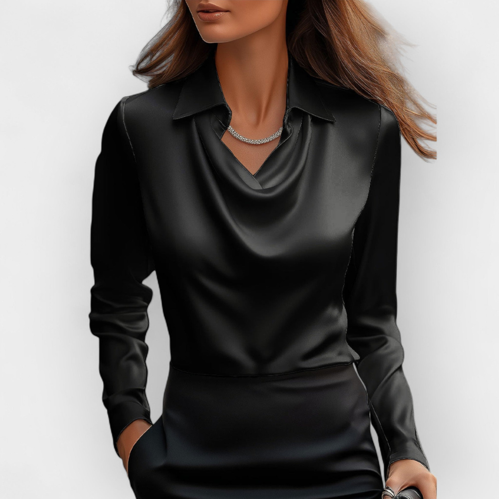 Blusa de Satén Elegante con Cuello Cascada