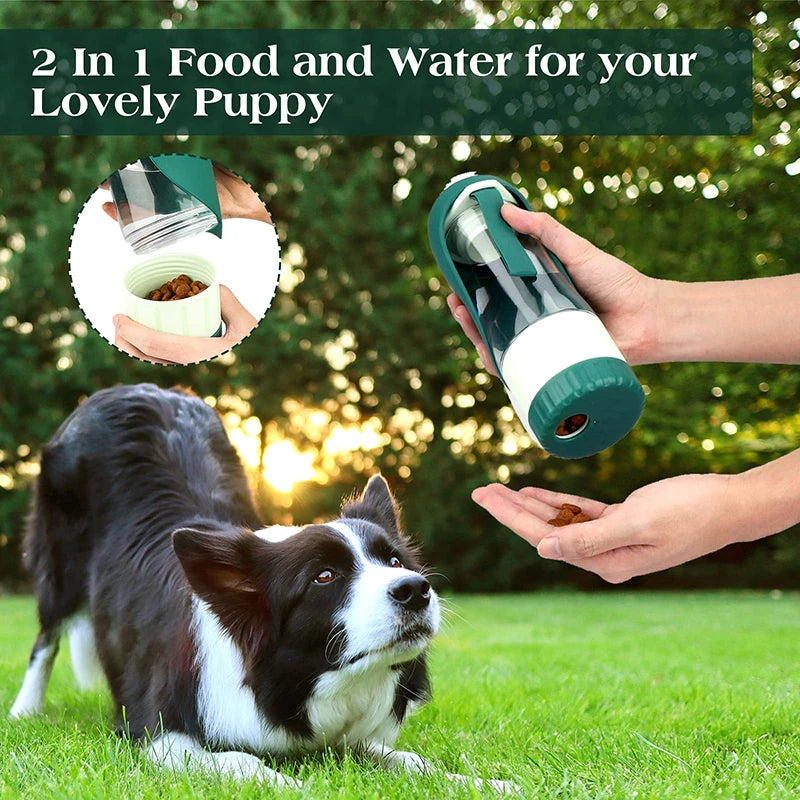 Agua portátil &amp; Botella de comida para perros con diseño 2 en 1