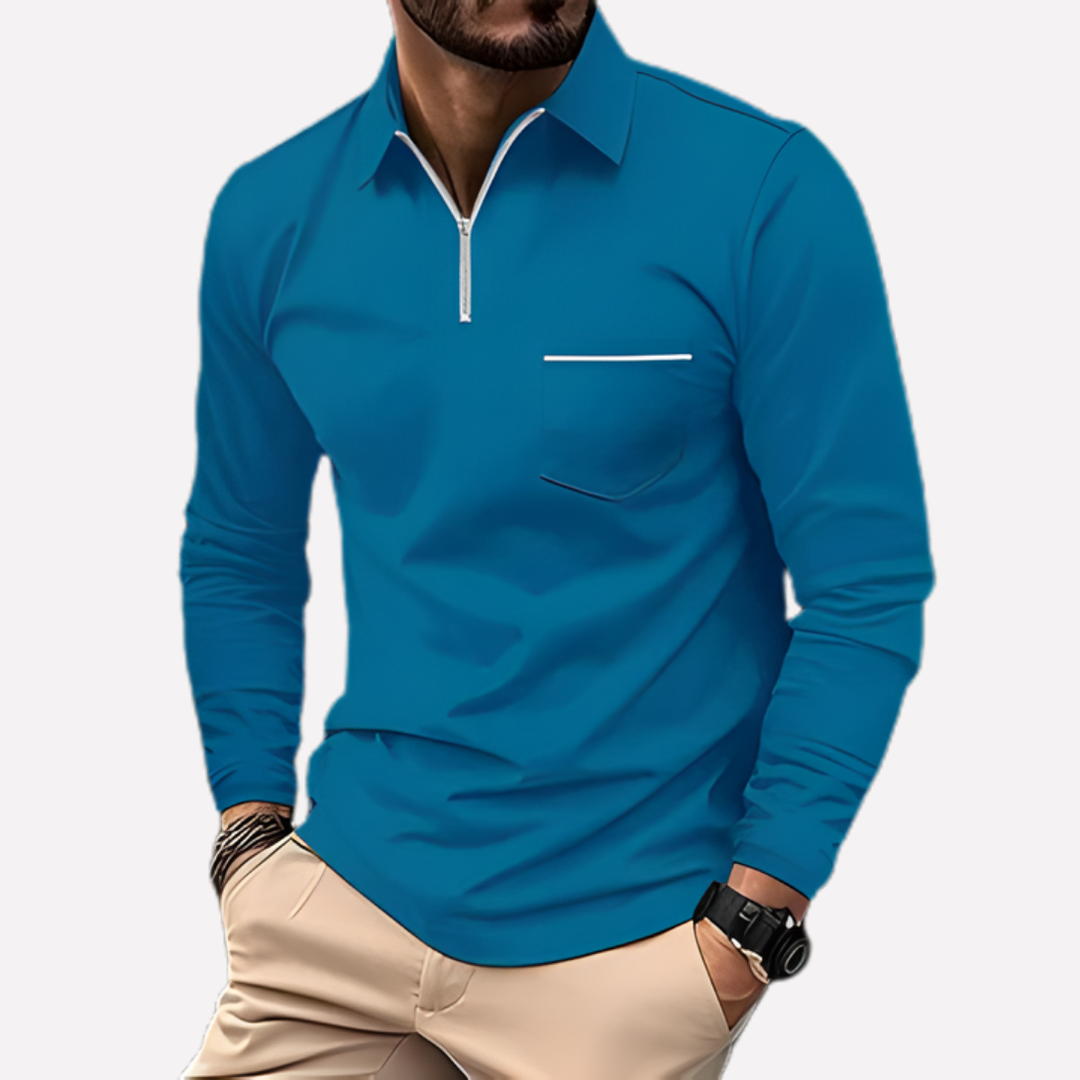 Camisa Polo de Manga Larga para Hombres con Bolsillo en el Pecho