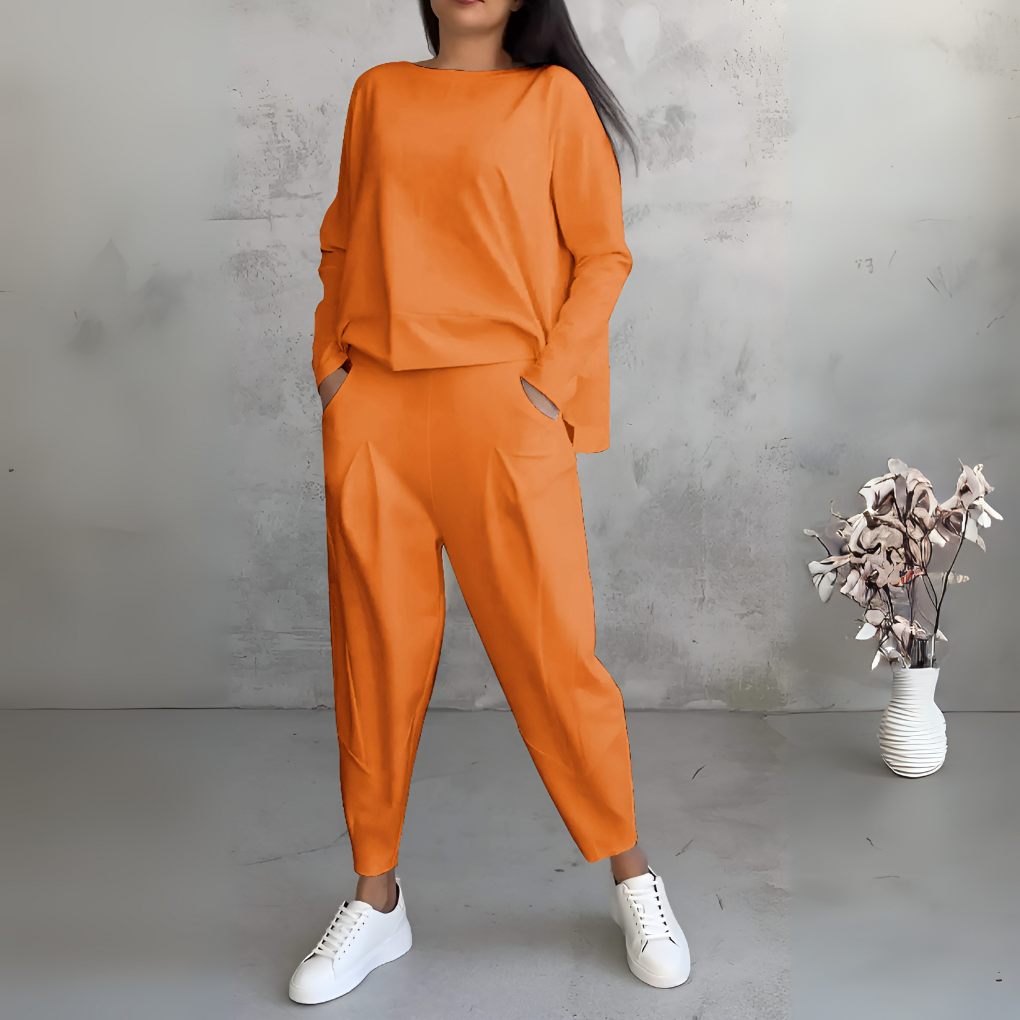 Traje de Ocio de Dos Piezas con Cuello Redondo y Mangas Largas