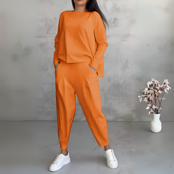 Traje de Ocio de Dos Piezas con Cuello Redondo y Mangas Largas