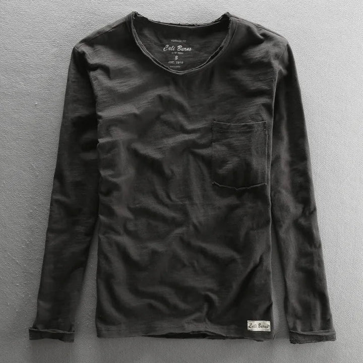 Camiseta vintage de algodón de manga larga con cuello redondo