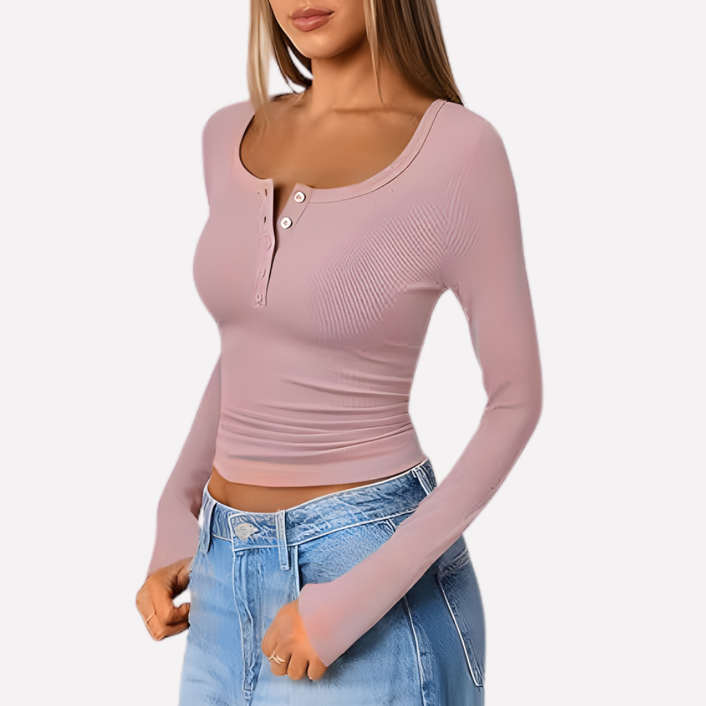 Blusa Henley de Manga Larga para Mujeres