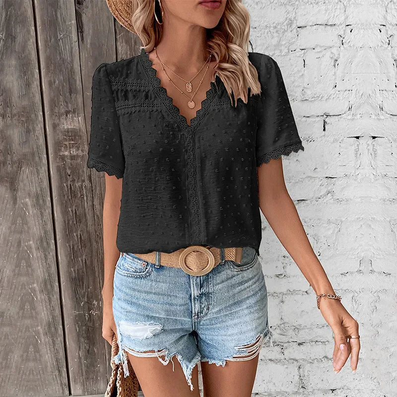 Blusa de encaje de manga corta