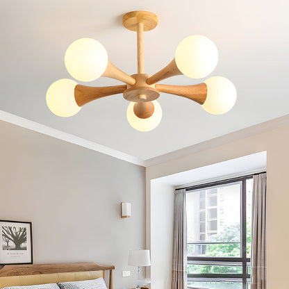 LumiNordic | Lámpara Colgante Escandinava de Madera con Pantallas de Vidrio