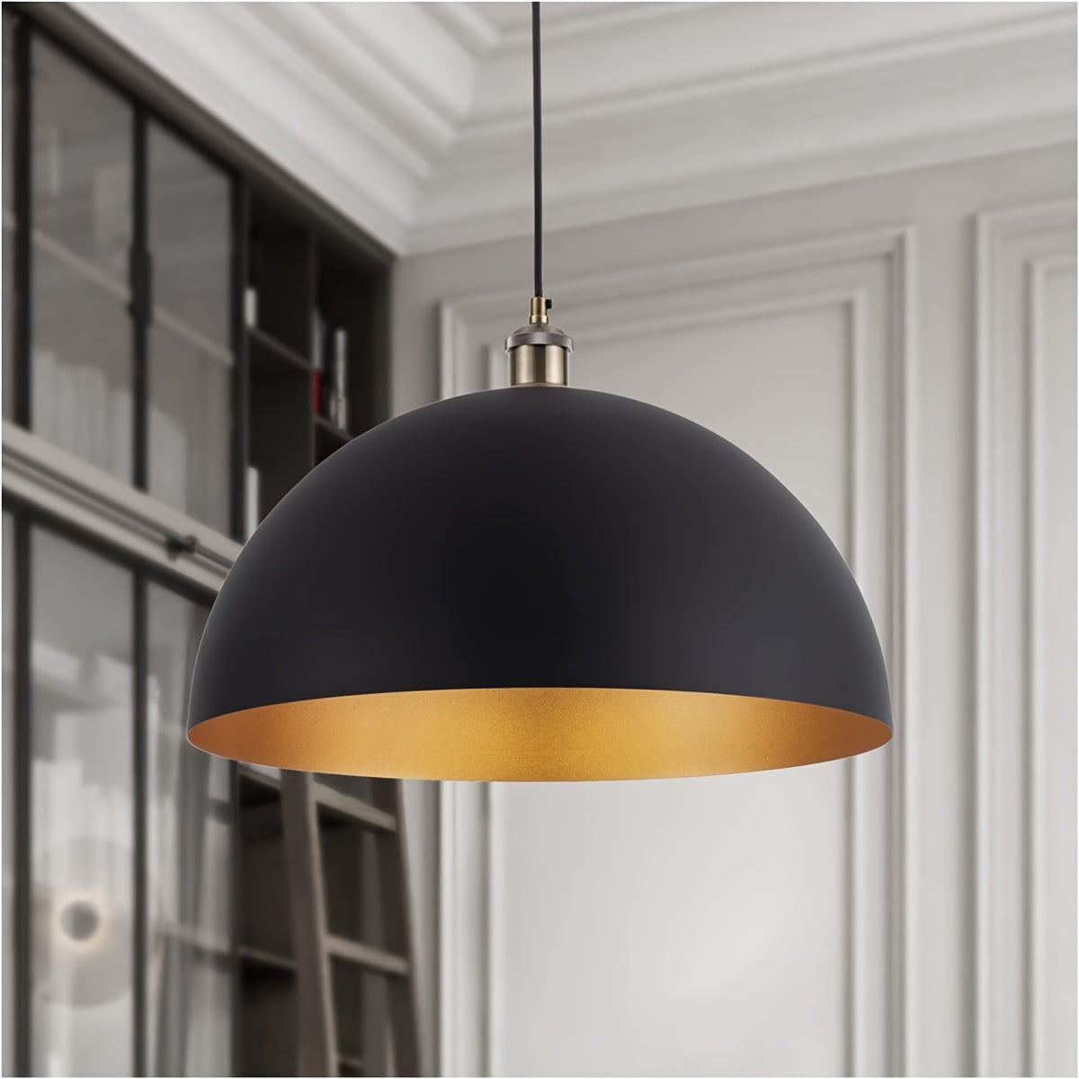 Davinor - Lámpara Colgante Industrial Vintage con Acabado Negro y Dorado