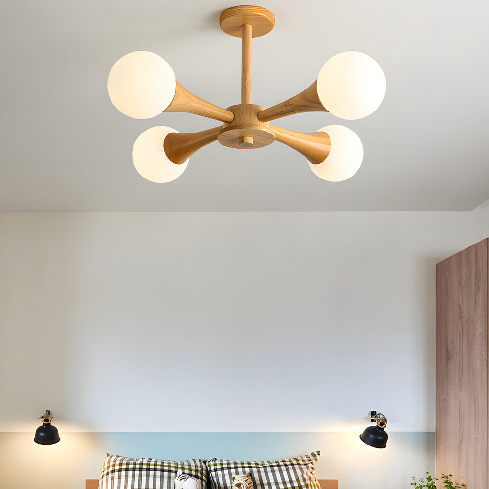 LumiNordic | Lámpara Colgante Escandinava de Madera con Pantallas de Vidrio