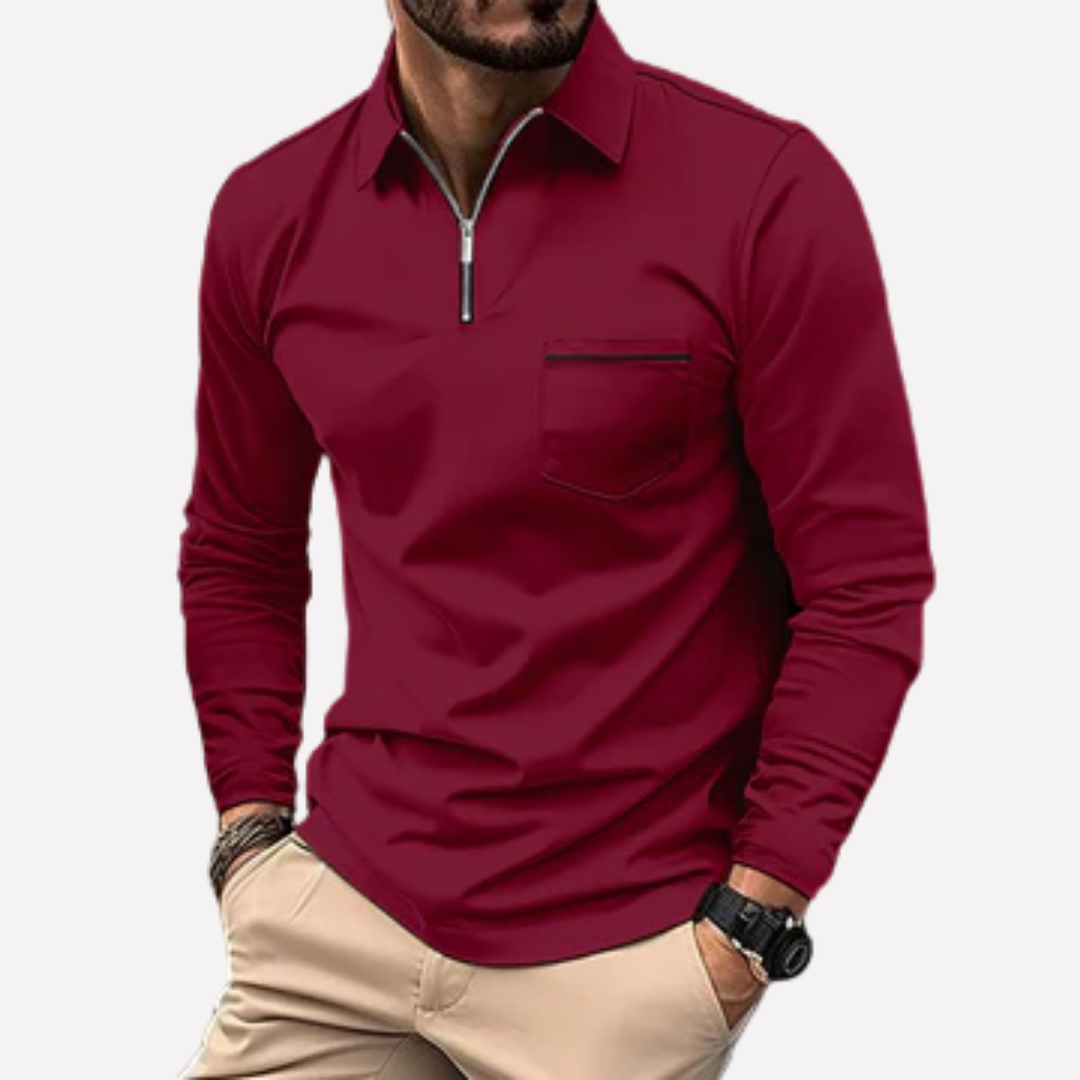 Camisa Polo de Manga Larga para Hombres con Bolsillo en el Pecho