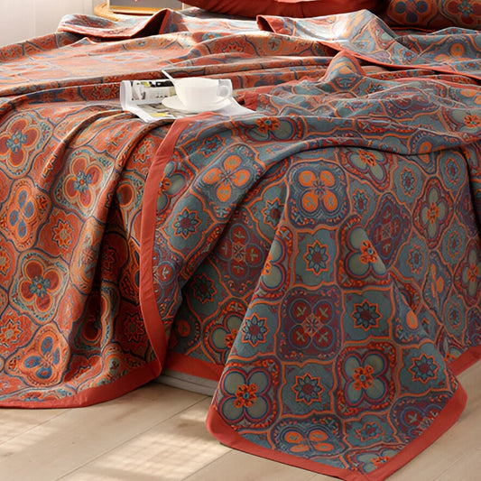 Edredón reversible de algodón con bordado de flores