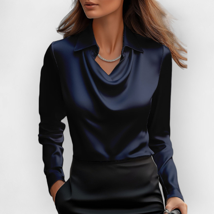 Blusa de Satén Elegante con Cuello Cascada