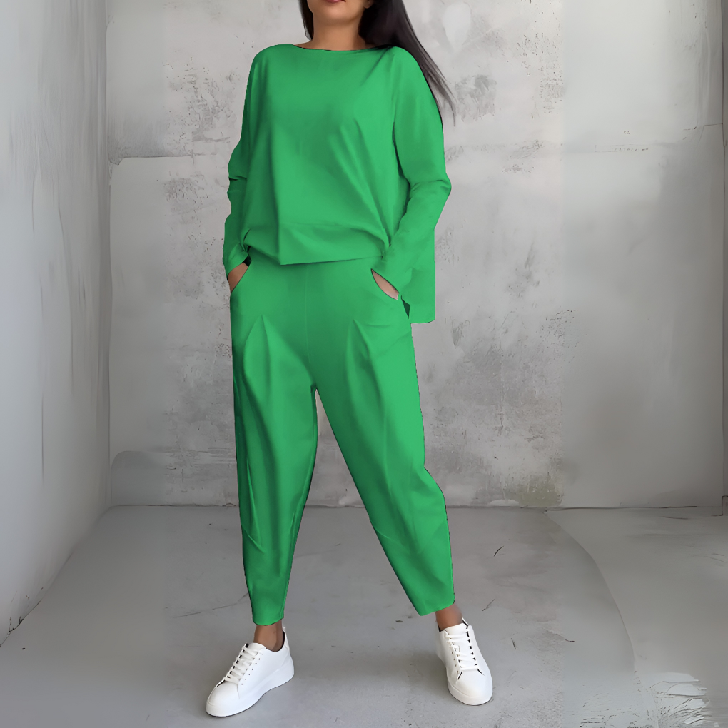 Traje de Ocio de Dos Piezas con Cuello Redondo y Mangas Largas