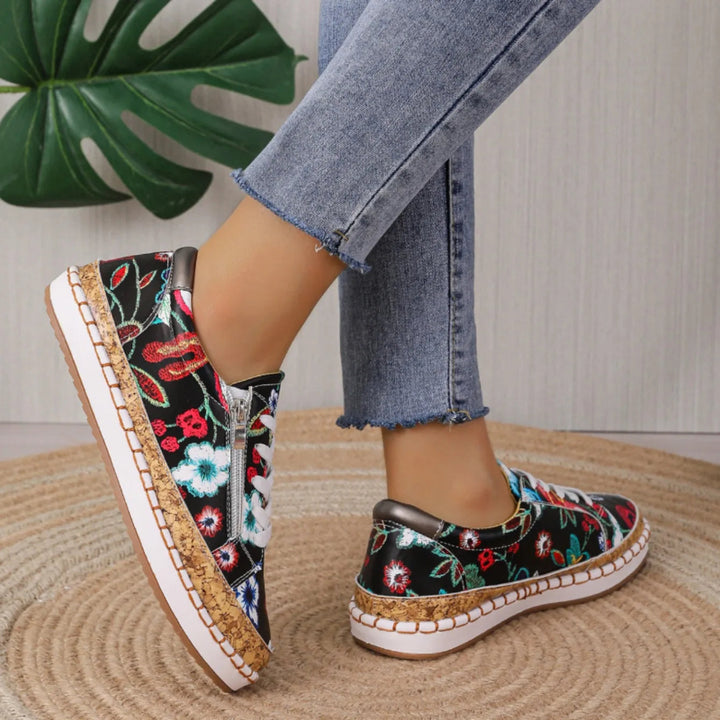 Elegantes zapatos de cordones con estampado floral para mujer