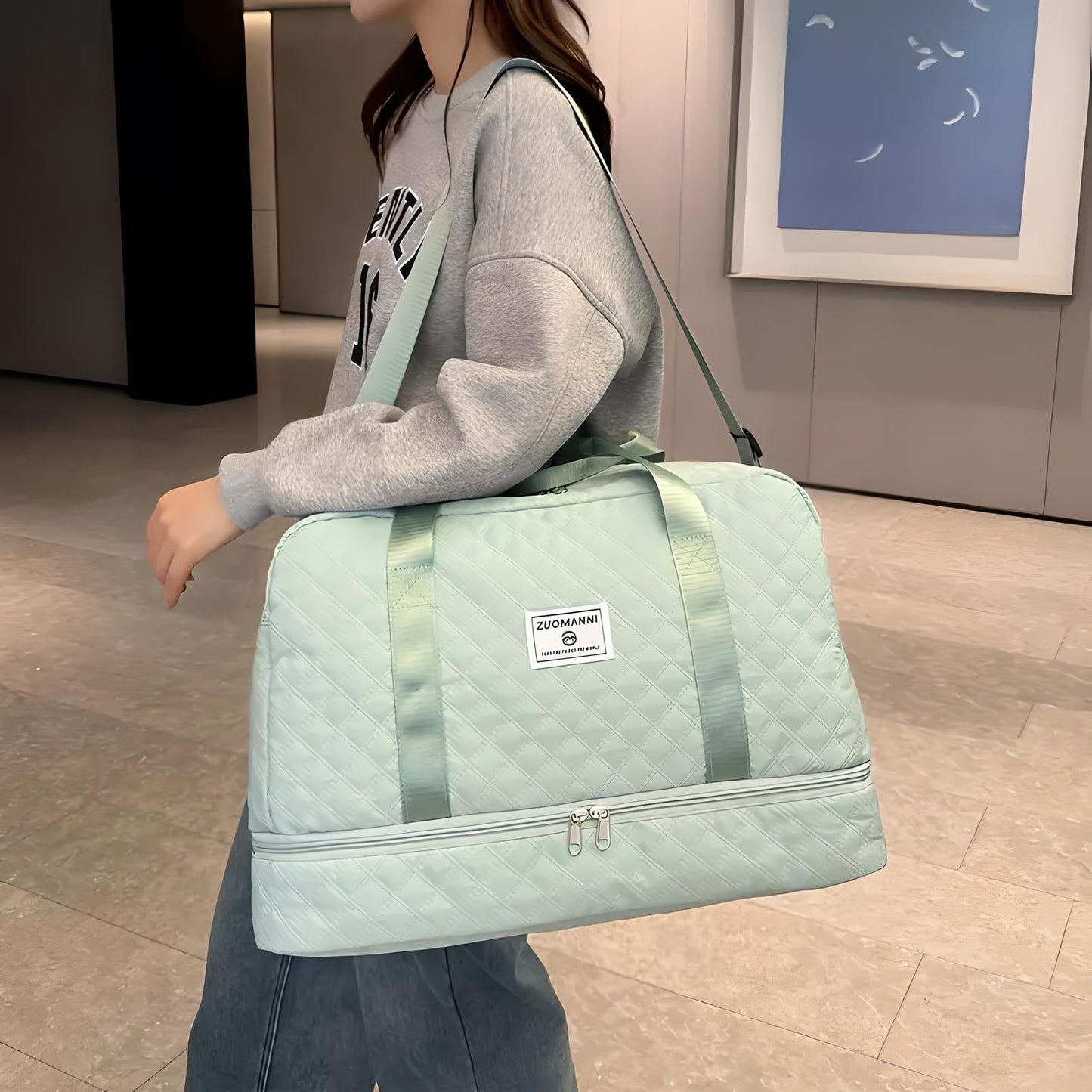 Bolsa de Viaje de Gran Capacidad con Estampado de Rombos