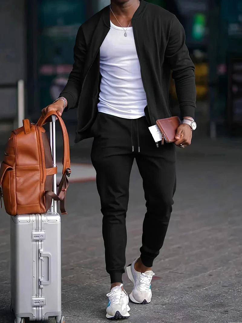 Conjunto de Chaqueta con Cremallera y Pantalones para Hombres