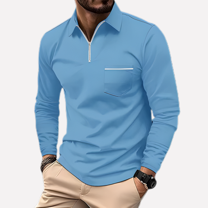 Camisa Polo de Manga Larga para Hombres con Bolsillo en el Pecho