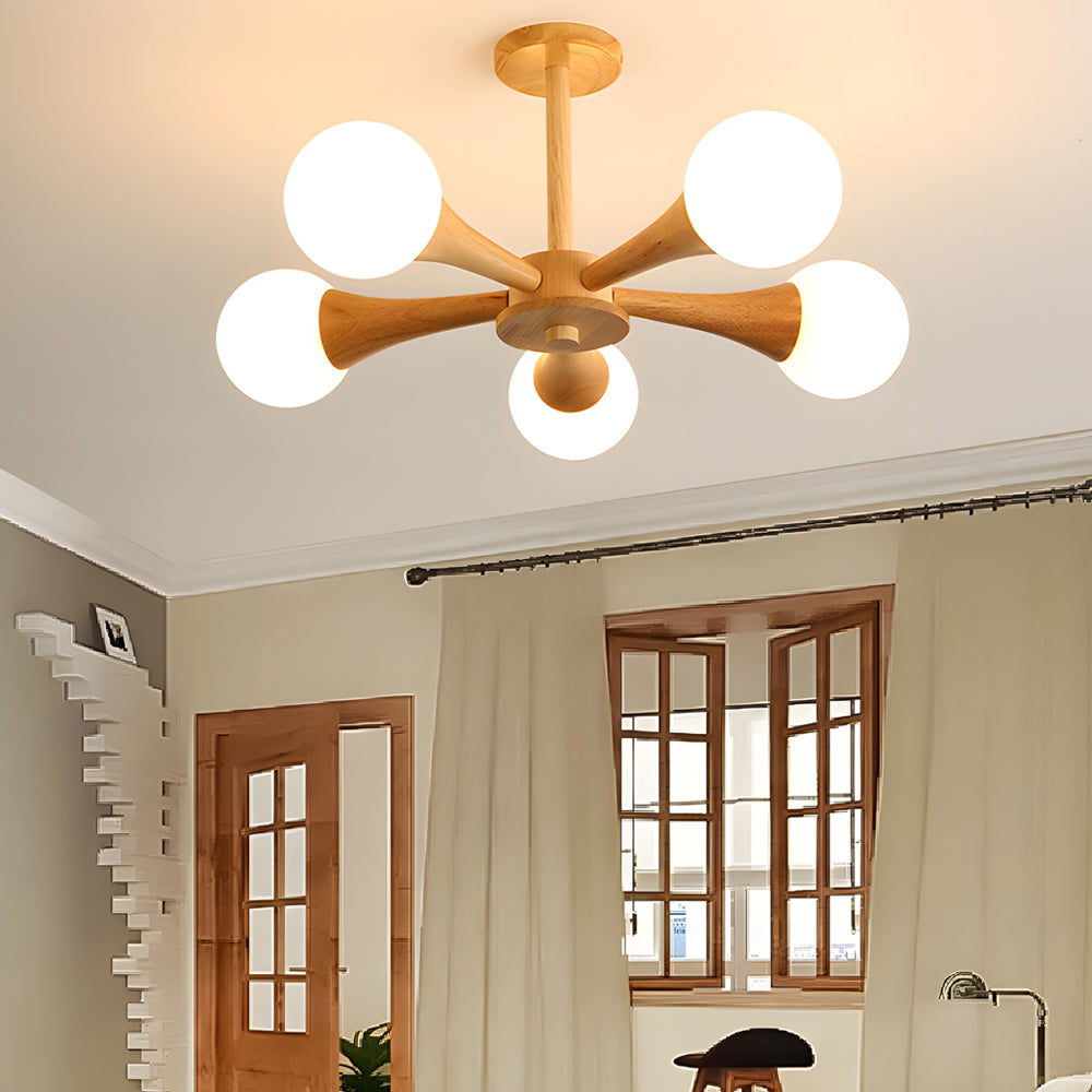 LumiNordic | Lámpara Colgante Escandinava de Madera con Pantallas de Vidrio
