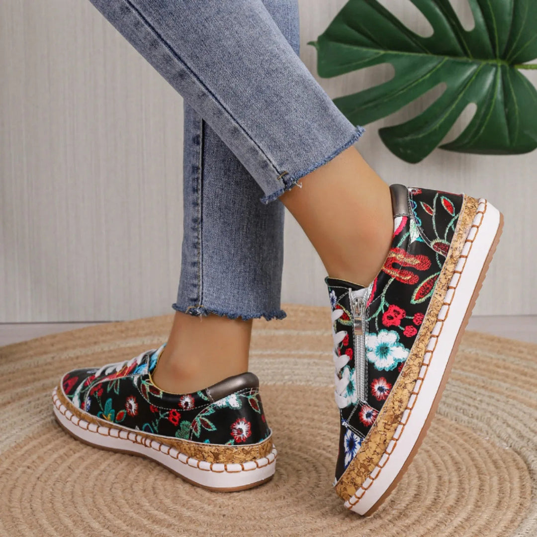 Elegantes zapatos de cordones con estampado floral para mujer