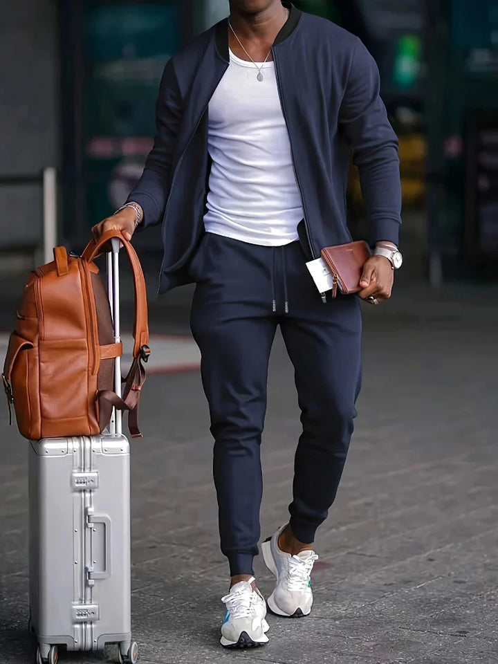 Conjunto de Chaqueta con Cremallera y Pantalones para Hombres