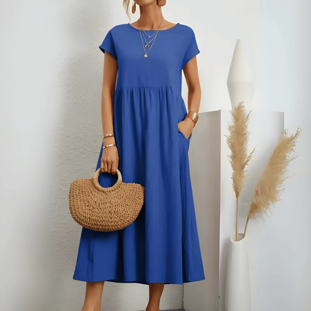 Vestido largo de algodón y lino de estilo vintage para mujer