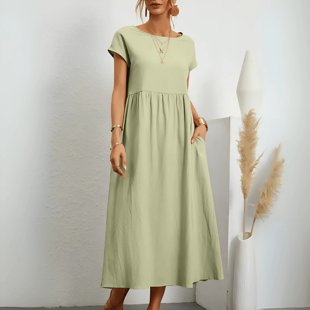 Vestido largo de algodón y lino de estilo vintage para mujer
