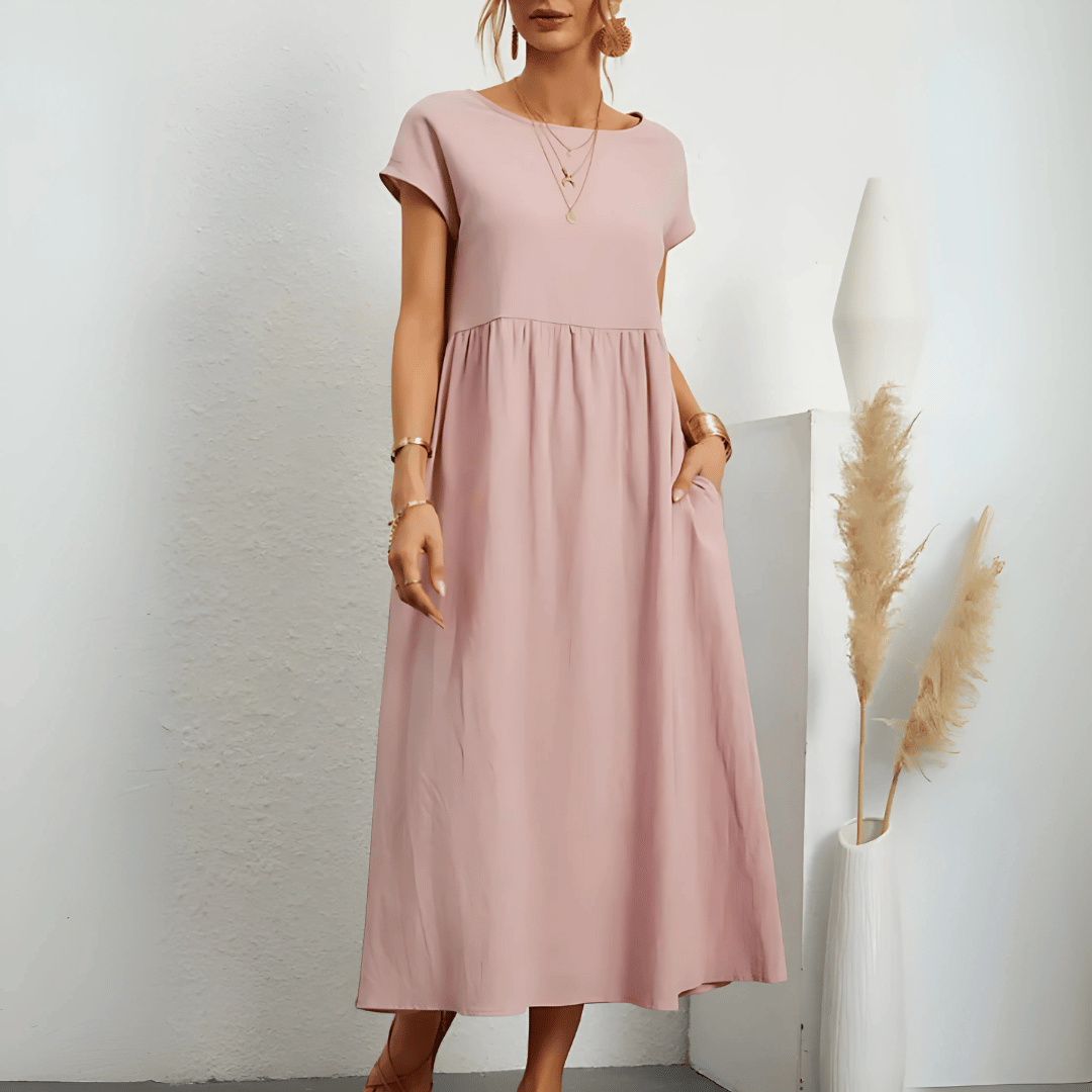 Vestido largo de algodón y lino de estilo vintage para mujer