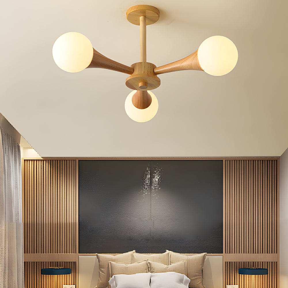 LumiNordic | Lámpara Colgante Escandinava de Madera con Pantallas de Vidrio