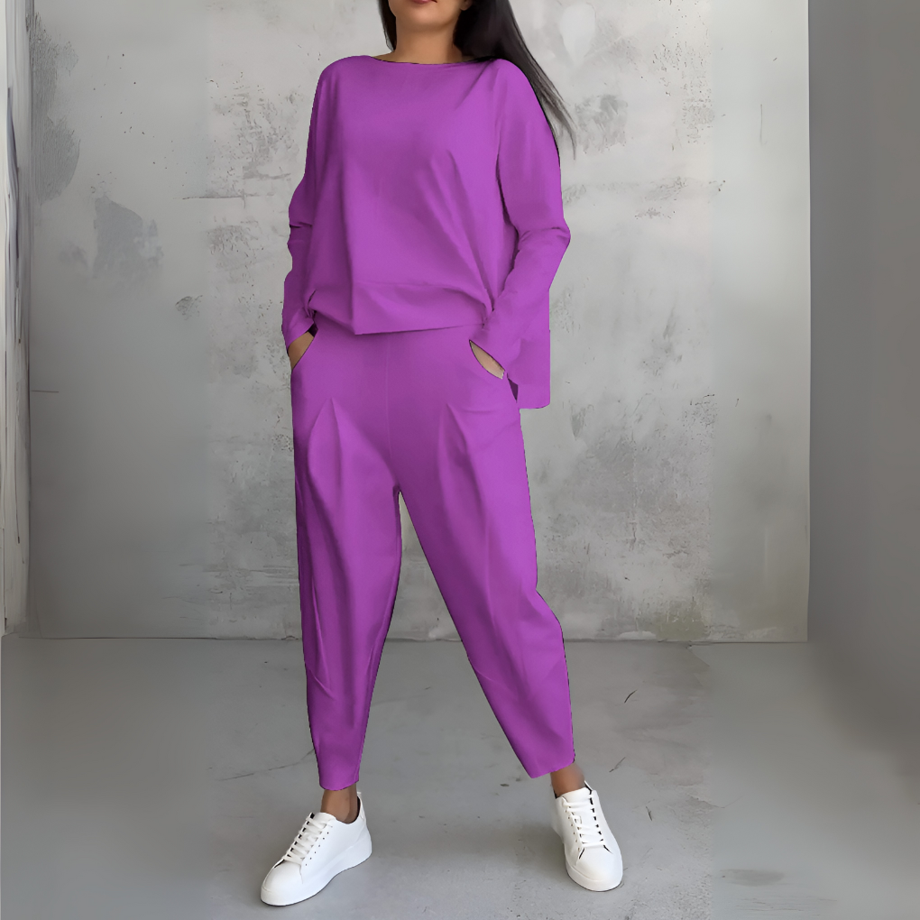 Traje de Ocio de Dos Piezas con Cuello Redondo y Mangas Largas
