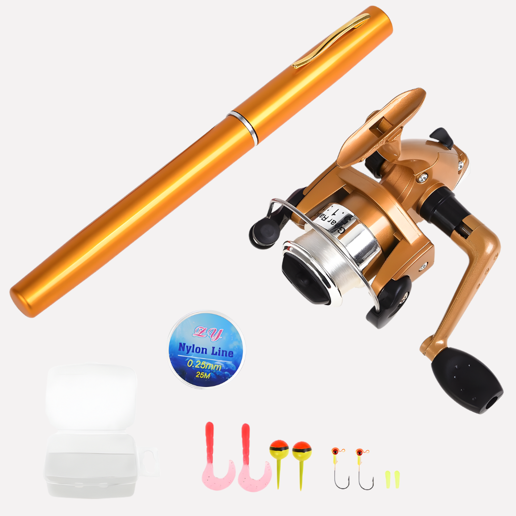 Mini Caña de Pescar + Carrete, Portátil Mini Telescópica Bolsillo