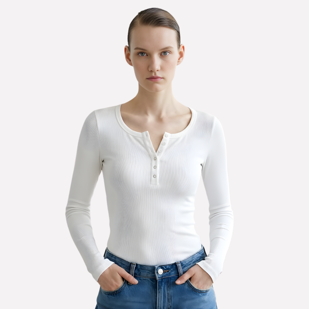 Blusa Henley de Manga Larga para Mujeres