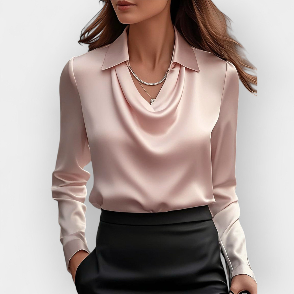 Blusa de Satén Elegante con Cuello Cascada