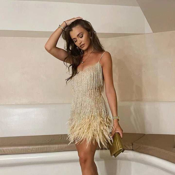 Minivestido de plumas para mujer